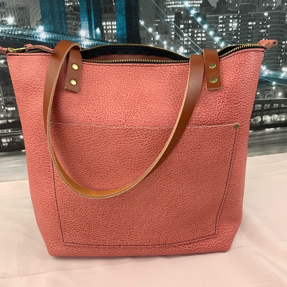 Portland leather goods medium flamingo zip tote